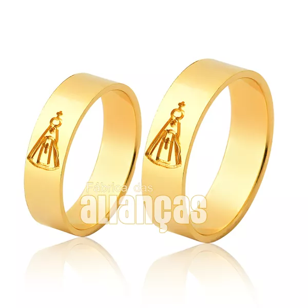 Alianças De Ouro 18k Com Imagem De Nossa Senhora De Aparecida