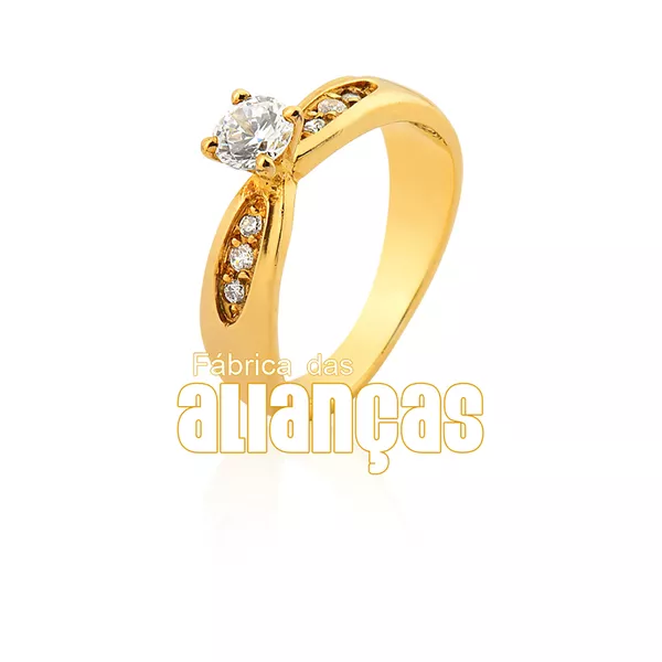 Anel De Noivado Em Ouro 18k Com Zirconias - S-49-Z - Fábrica das Alianças