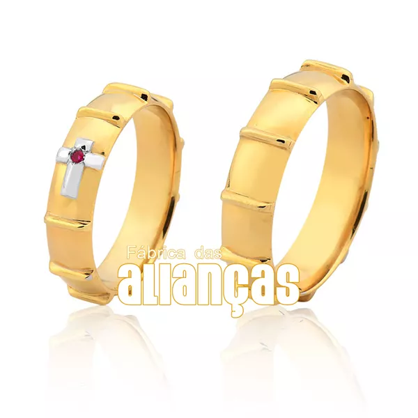 Alianças De Noivado e Casamento Em Ouro Amarelo 18k - FA-1031 - Fábrica das Alianças
