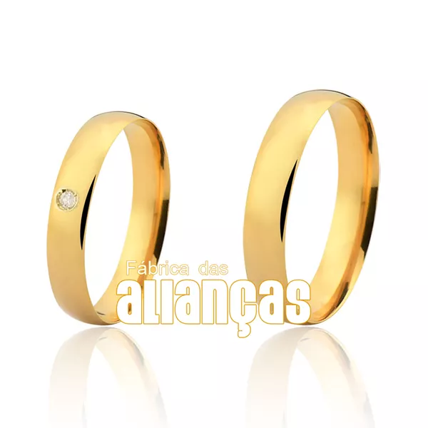 Par De Alianças De Ouro Amarelo Com Pedrinha - FA-162-2-10K - Fábrica das Alianças
