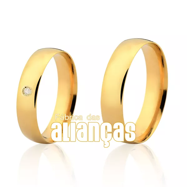 Par De Alianças De Ouro Amarelo Com Pedrinha - FA-163-2-10K - Fábrica das Alianças