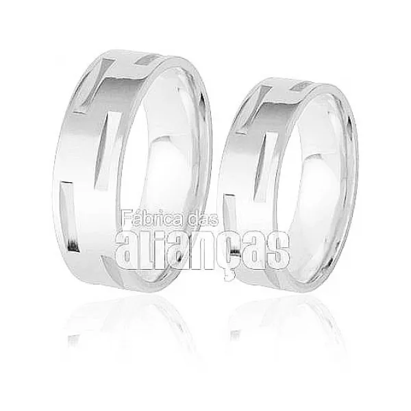 Alianças De Noivado e Casamento Em Ouro Branco 18k 0,750 Fa-207-b - FA-207-B - Fábrica das Alianças
