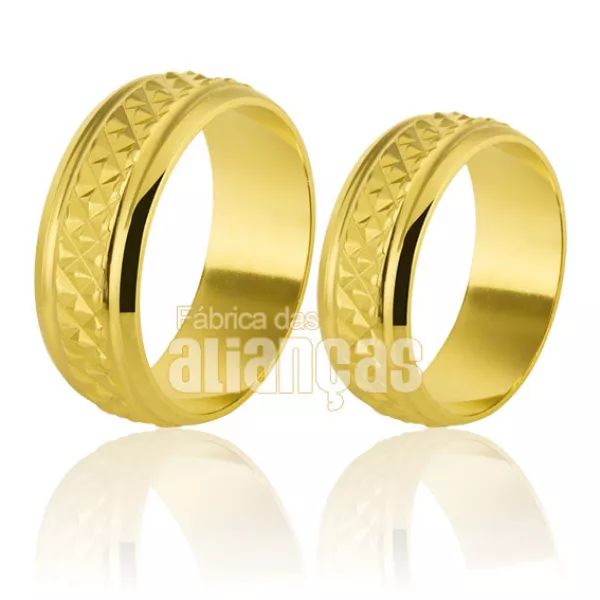 Alianças De Noivado e Casamento Em Ouro Amarelo 18k - FA-214 - Fábrica das Alianças