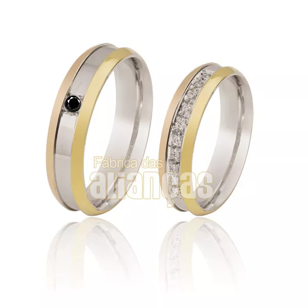Alianças De Noivado e Casamento Em Ouro Branco 18k 0,750 - FA-122 - Fábrica das Alianças