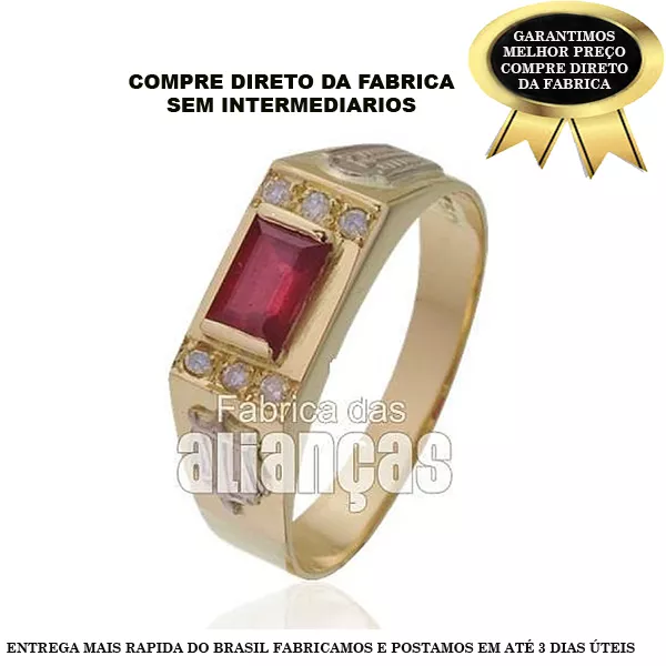 Anel De Formatura Masculino Em Ouro Amarelo 18k 0,750 Fa-029-n - FA-029-N - Fábrica das Alianças