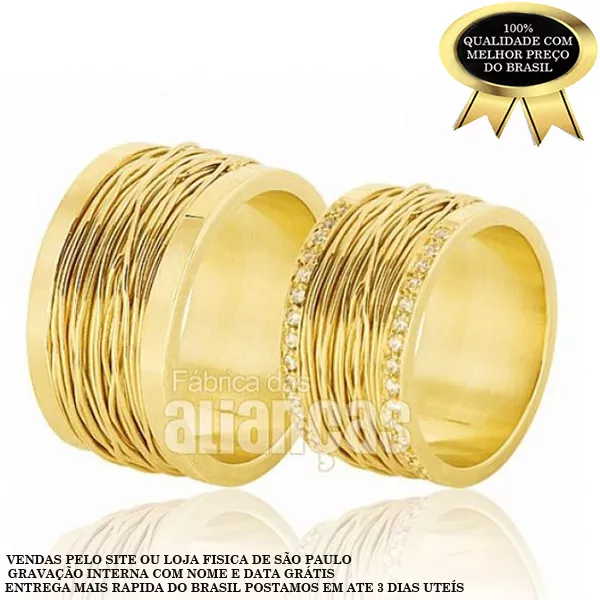 Par De Alianças De Ouro Amarelo 18k - FA-383-Z - Fábrica das Alianças