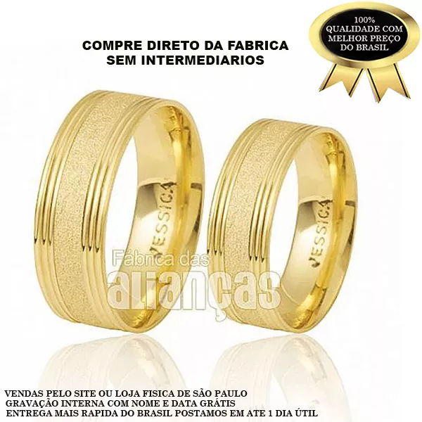 Alianças de Noivado18k polido diamantado com 7mm de largura - FA-415 - Fábrica das Alianças