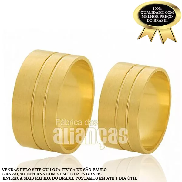 Alianças De Noivado e Casamento Em Ouro Amarelo 18k - FA-72 - Fábrica das Alianças