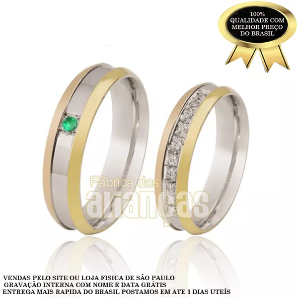 Alianças De Noivado e Casamento Em Ouro Branco 18k 0,750 - FA-120 - Fábrica das Alianças