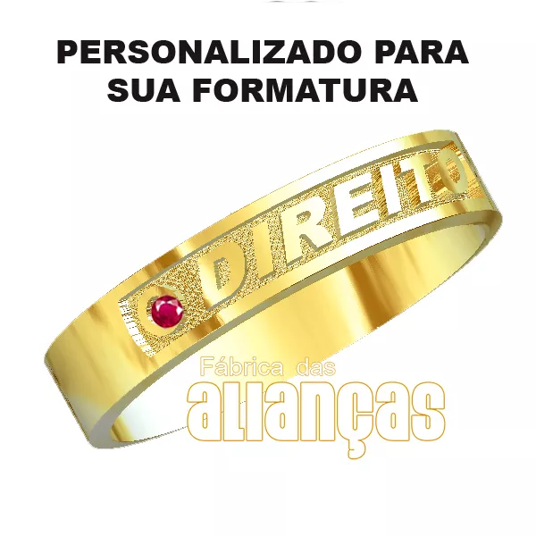 Anel De Formatura De Direito Em Ouro Amarelo 18k 0,750 Fa-1004-n - FA-1004-N - Fábrica das Alianças
