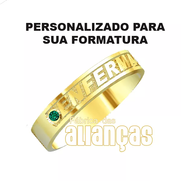 Anel De Formatura De Enfermagem Em Ouro Amarelo 18k 0,750 Fa-1002-n - FA-1002-N - Fábrica das Alianças