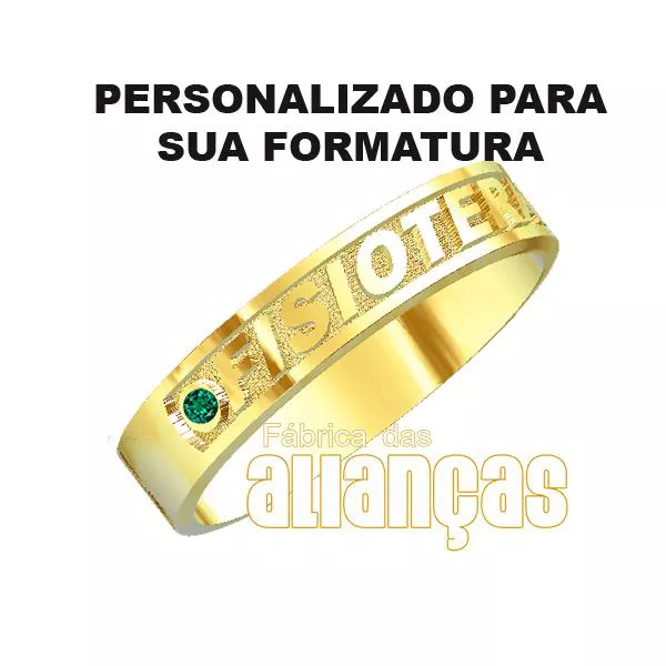 Anel De Formatura De Fisioterapia Em Ouro Amarelo 18k 0,750 Fa-1003-n