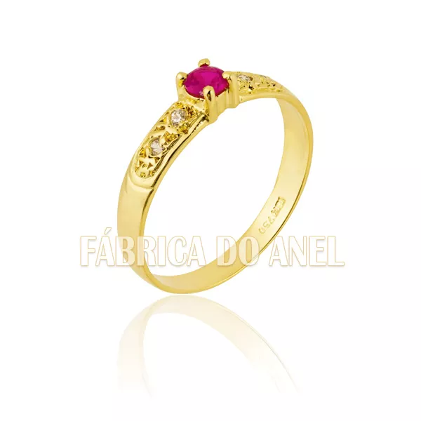 Anel Feminino Rubi Em Ouro Amarelo 18k 0,750 An-10-r - AN-10-R - Fábrica das Alianças