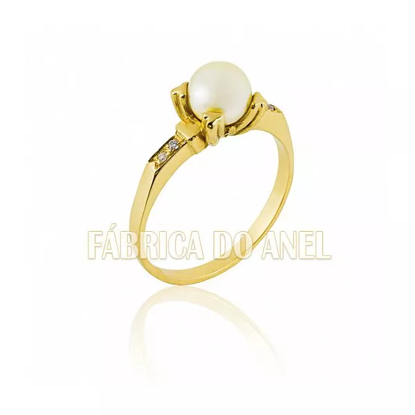 Anel De Perola Em Ouro 18k - AN-08 - Fábrica das Alianças