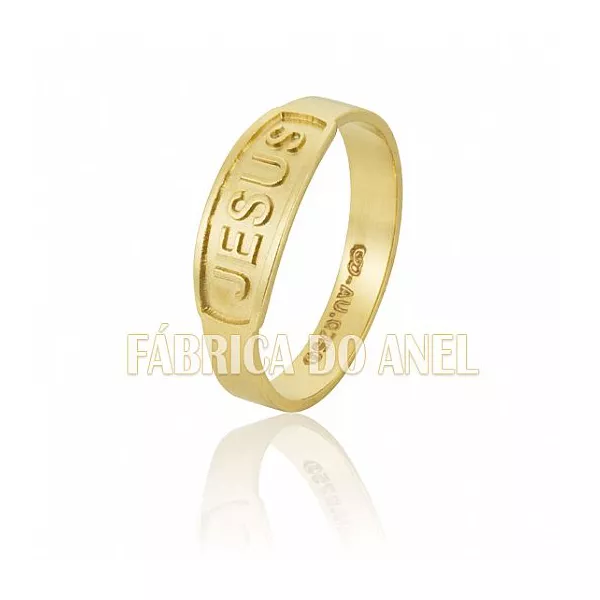 Anel Feminino Jesus Em Ouro Amarelo 18k 0,750 An-106 - AN-106 - Fábrica das Alianças