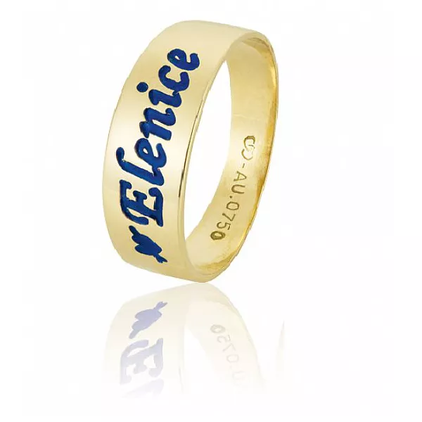 Anel Feminino Nome Esmaltado Em Ouro Amarelo 18k 0,750 An-107 - AN-107 - Fábrica das Alianças