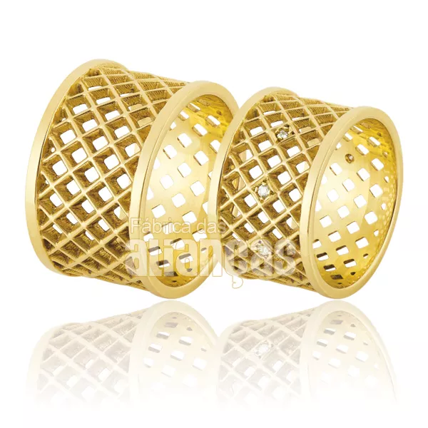 Par De Alianças De Ouro 18k Estilizadas - FA-561 - Fábrica das Alianças