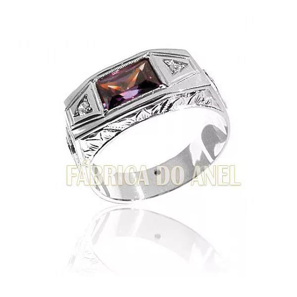 Anel De Formatura Masculino Em Ouro Branco 18k 0,750 Fa-008-z-b - FA-008-Z-B - Fábrica das Alianças