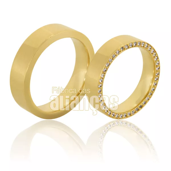 Alianças de Casamento 18k com Diamantes na Lateral - FA-326 - Fábrica das Alianças
