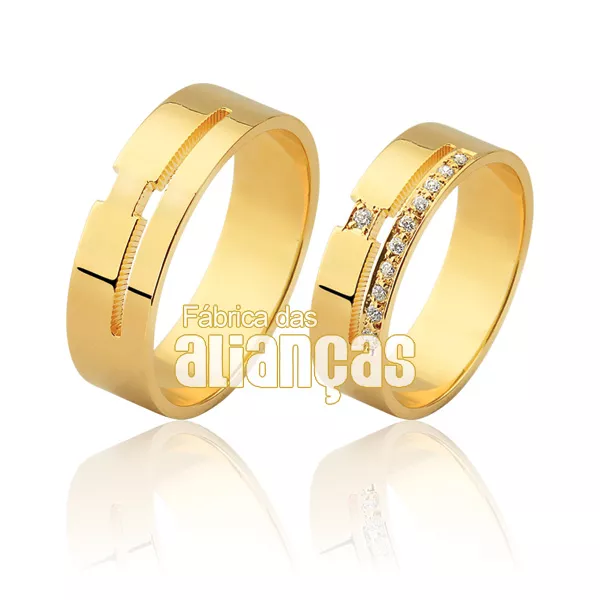 Alianças De Noivado e Casamento Em Ouro Amarelo 18k - FA-936 - Fábrica das Alianças