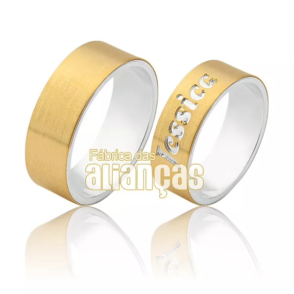 Alianças De Compromisso Em Prata 0,950k Com Ouro Amarelo 18k 0,750