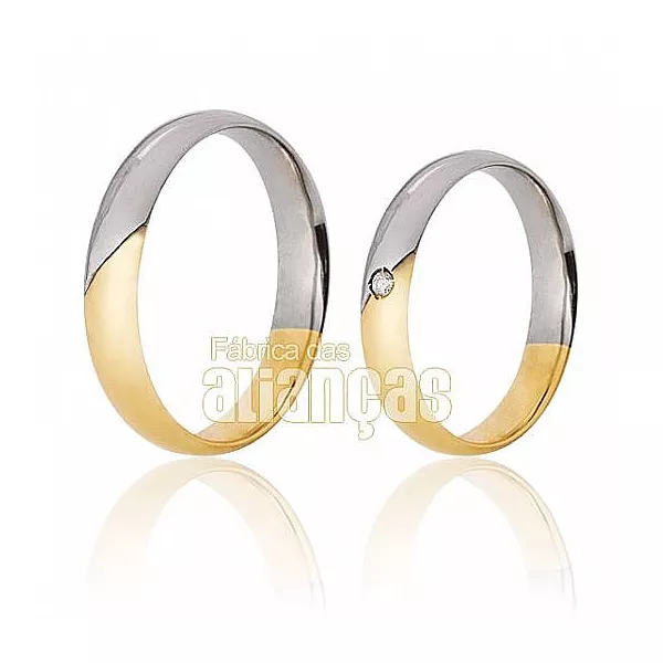 Alianças de Ouro 18k Duas Cores - FA-155 - Fábrica das Alianças