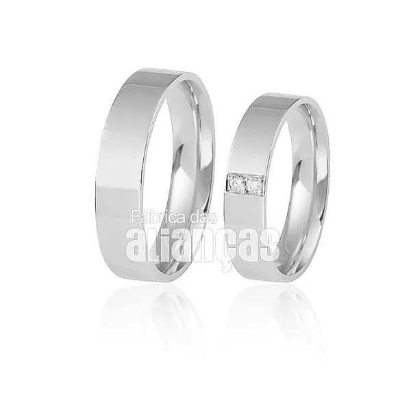 Alianças de casamento em ouro branco 18k 4,20mm anatômico com 02 diamantes de 0,012 ponto - FA-298-B... - Fábrica das Alianças
