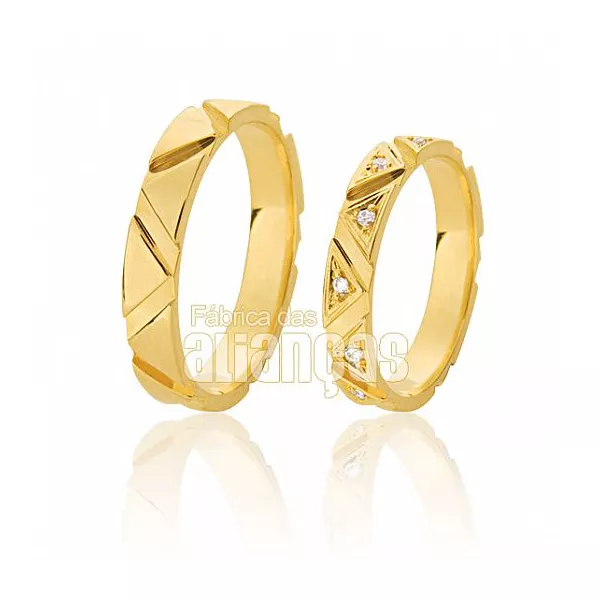 Alianças De Noivado Ouro 18k Reta Com Diamantes - FA-335 - Fábrica das Alianças