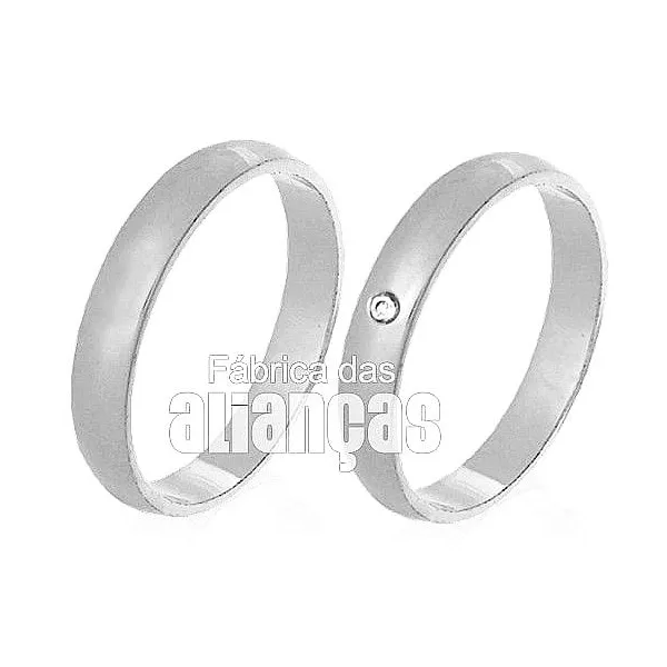 Alianças De Noivado Ouro Branco 18k Com Diamantes - FA-338-B - Fábrica das Alianças