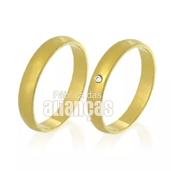 Alianças De Noivado e Casamento Em Ouro Amarelo 18k 0,750 - FA-338 - Fábrica das Alianças