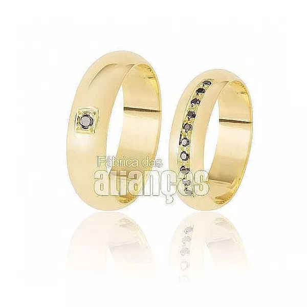 Par De Alianças De Ouro Amarelo 18k - FA-355-Z - Fábrica das Alianças
