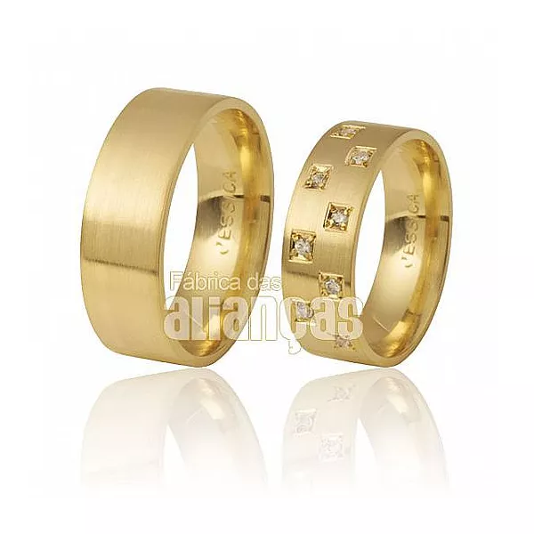Alianças Anatômica De Ouro Amarelo 18k Com Diamantes - FA-359 - Fábrica das Alianças