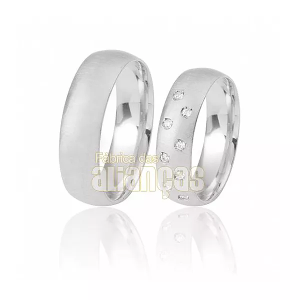 Alianças De Noivado Ouro Branco 18k Com Diamantes - FA-361-B - Fábrica das Alianças