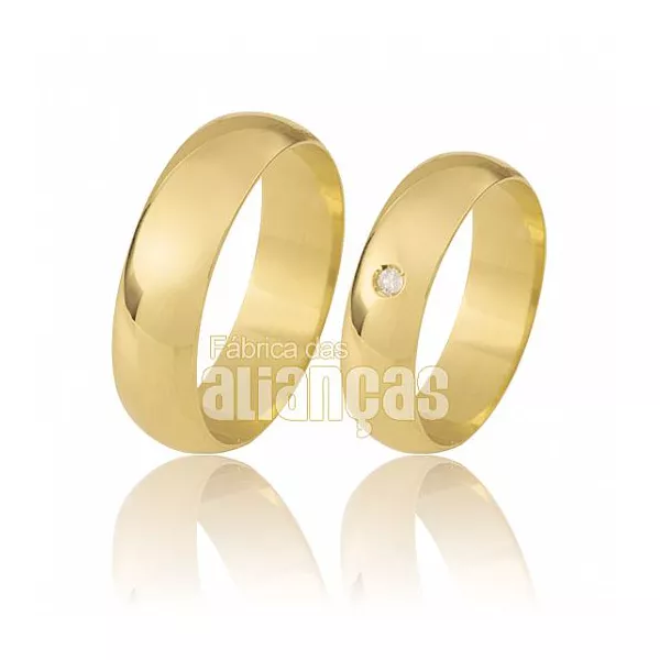 Alianças De Ouro Amarelo 18k Com Diamantes - FA-364 - Fábrica das Alianças