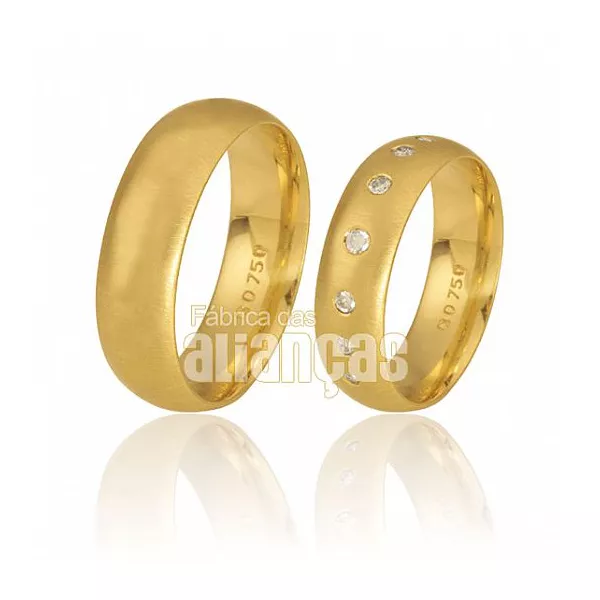 Alianças Com Diamantes De Ouro 18k - FA-367 - Fábrica das Alianças