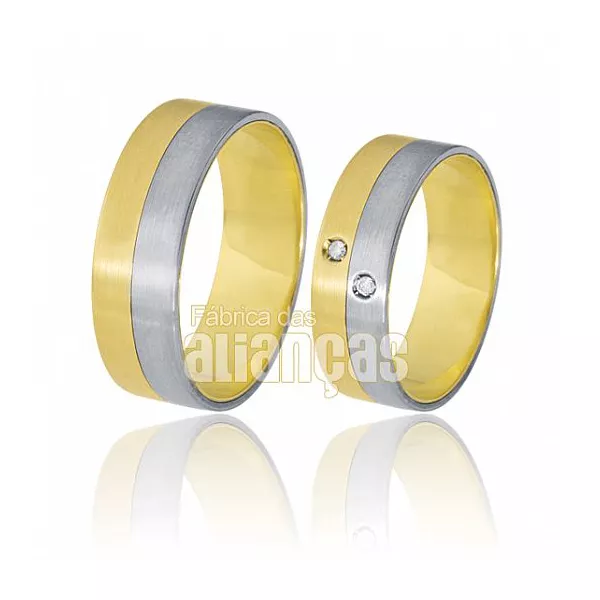 Alianças De Bodas De Ouro Amarelo 18k Com Diamantes - FA-369 - Fábrica das Alianças