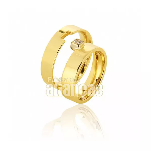 Par De Alianças De Ouro Amarelo 18k - FA-382-Z - Fábrica das Alianças