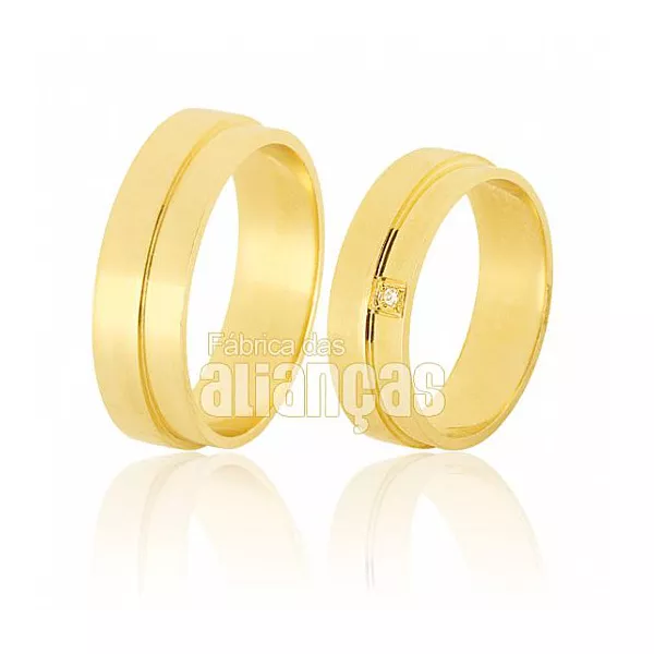 Par De Alianças De Ouro Amarelo 18k - FA-384-Z - Fábrica das Alianças