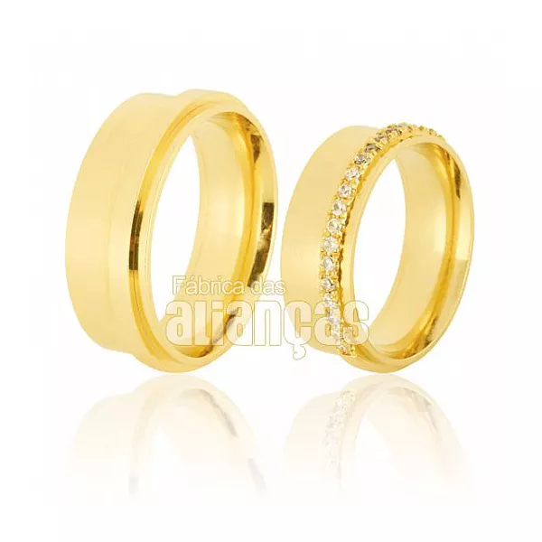 Par De Alianças De Ouro Amarelo 18k - FA-385-Z - Fábrica das Alianças