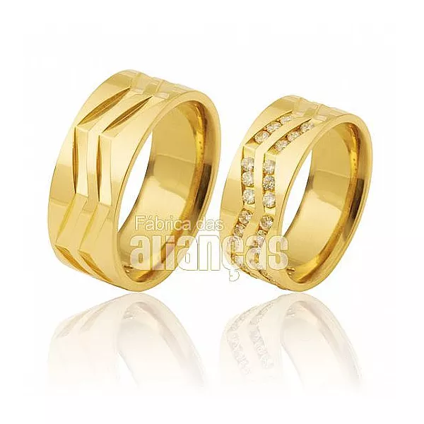 Alianças De Noivado e Casamento Em Ouro Amarelo 18k - FA-392 - Fábrica das Alianças