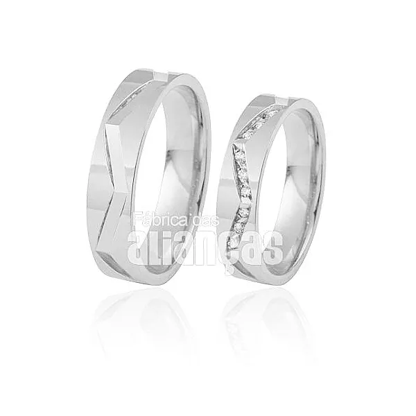 Aliança De Noivado e Casamento Em Ouro Branco 18k - FA-393-B - Fábrica das Alianças