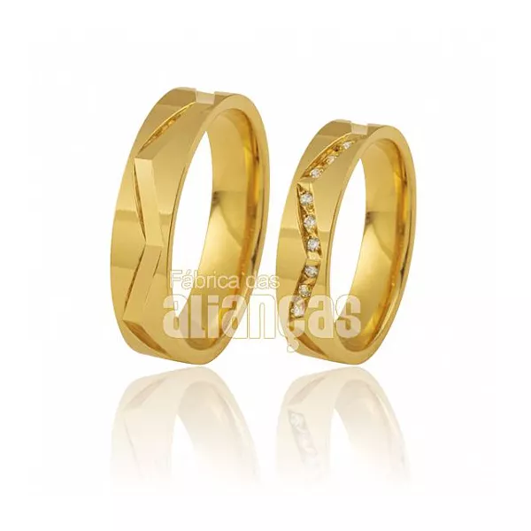 Alianças De Noivado e Casamento Em Ouro Amarelo 18k 0,750 Fa-393