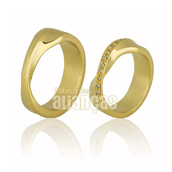 Alianças de Laço em Ouro 18k com Diamantes - FA-397 - Fábrica das Alianças