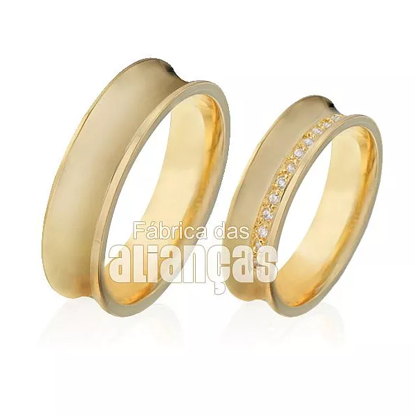 Alianças De Noivado e Casamento Em Ouro Amarelo 18k - FA-407 - Fábrica das Alianças