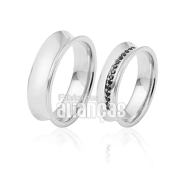 Alianças De Noivado e Casamento Em Ouro Branco 18k - FA-417-B - Fábrica das Alianças