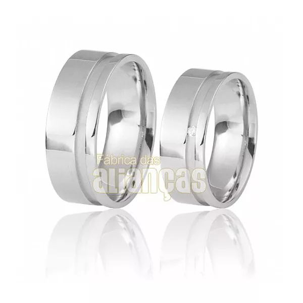 Alianças De Noivado e Casamento Em Ouro Branco 18k 0,750 Fa-490-b - FA-490-B - Fábrica das Alianças