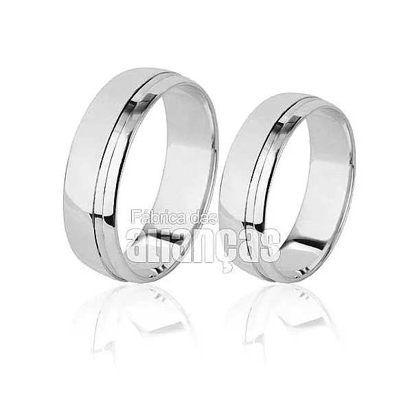 Alianças em Ouro branco 18k 5,6mm de largura levemente anatômico - FA-505-B - Fábrica das Alianças