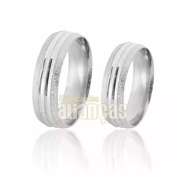 Aliança De Noivado e Casamento Em Ouro Branco 18k - FA-506-B - Fábrica das Alianças