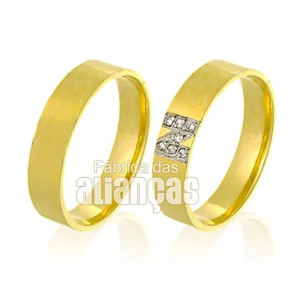 Alianças De Noivado e Casamento Em Ouro Amarelo 18k - FA-523 - Fábrica das Alianças
