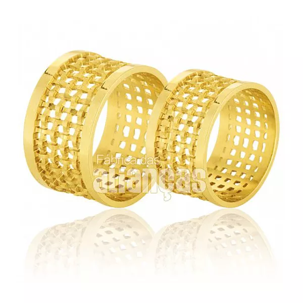Alianças De Noivado e Casamento Em Ouro Amarelo 18k - FA-562 - Fábrica das Alianças